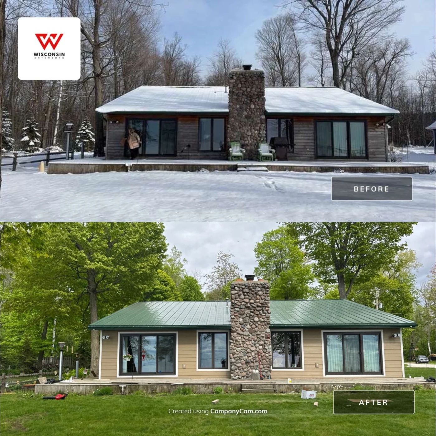 Extreme Weather Protection | Wisconsin Exteriors | Kaukauna Wisconsin Before and after image of new siding on Wisconsin home installed by Wisconsin Exteriors